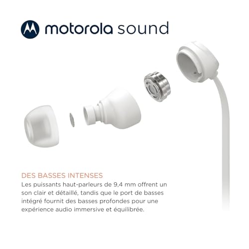 Motorola Sound Earbuds 3C-S Écouteurs Intra-Auriculaires avec Microphone, Ajustement Confortable, appels Mains Libres, Son Haute définition, Conception sécurisée, connecteur USB-C, Blanc