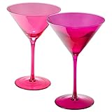 Hot Pink Martini Glasses | Set of 2 | Magenta & Blush Pink Crystal Glassware, Classic Cosmopolitan Glasses For Espresso Martini, Cocktails, Champagne, Wine - Classic Coupes, Crystal with Stems (8 OZ)