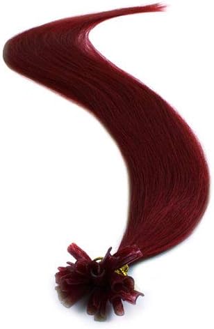 25 Strands Pre Bonded U Nail Tip Fusion 100% Human Hair Extensions 22" Inches Color Dark Red