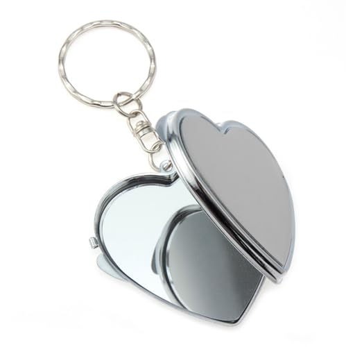 SYBL Heart-Shaped Mini Silver Metal Double-Sided Mirror Keychain Portable Folding