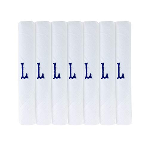 Surf the Shop 7 Pack Of Mens Initial Embroidered White Handkerchiefs With Satin Border, Various Letters (L)