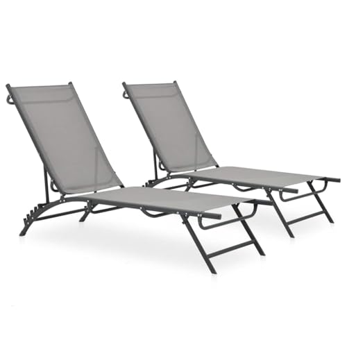 Tonture Hamaca de 2 piezas, gris, acero y textileno, ajustable, plegable, resistente a la intemperie, ergonómica, 180,5 x 53 x 32,5 cm, ideal para jardín, terraza y zona de piscina