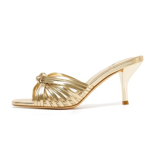 Image of Women's Strappy Square Open Toe Kitten Heels Sandals Knotted Design