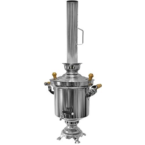 Edelstahl Holzkohle Samowar 5 Liter mit Schornstein