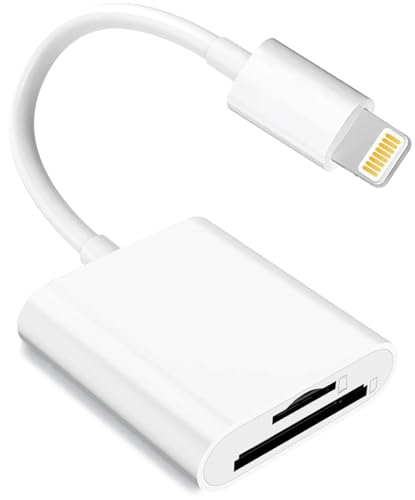 Lightning to SD TF Card Camera Reader, Apple MFi Certified SD Memory Card Adapter Compatible with iPhone 14/13/12/11/XS/XR/X/8/7/iPad to Trail Camera Viewer Driving recorder, Plug and Play (Dual Slot)