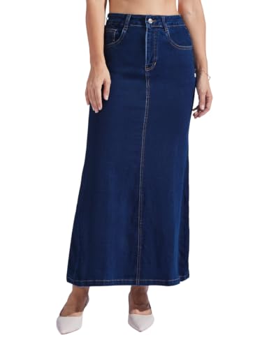 Image of Miss Chase Women's Regular High Rise Above Knee Stretchable Denim Skirt