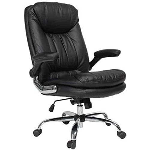 Image of Roar-Wood Ergonomic High Back Premium Leatherette Office Executive Boss Chair with Padded Armrests, Cushion Seat, Tilt Lock | Metal Base | Chair for Work Home Study Desk - Black