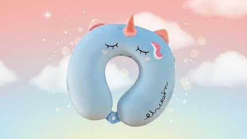Image of Soft and Comfortable Cartoon Designed U-Shaped Kids Travel Neck Pillow for Airplane Car Flight Head Neck Support for Boys and Girls (Pack of 1, Blue)