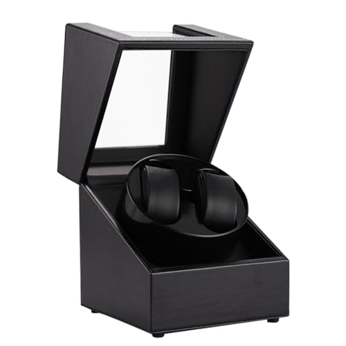 BLOODYRIPPA デュアルオートマチックウォッチワインダーボックス、ソリッドウッド構造、プレミアムPUレザートップ外部、滑らかな内部、USBプラグ付きDCケーブルで駆動, ブラック///ホワイト, クラシック