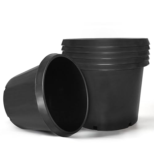 HOSTIC 25 Gallon Flexible Nursery Pots Gallon Pot with Drainage Holes Plastic Plant Container Suitable for Indoor Outdoor Vegetables Flowers Plants 5 PCS