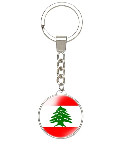 Ykonuyis Lebanon Flag Keychain Alloy Key Ring Double Sided Key Chain (White Lebanon)