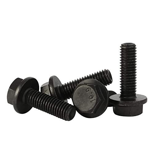 M6 X 16Mm Flanged Hex Head Bolts Flange Hexagon Screws, Full Thread, Alloy Steel, Black Oxide Finish, Quantity 25 #TOP4