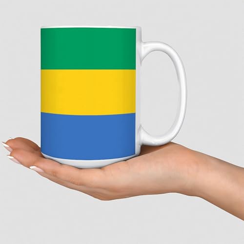 Wodevor Mug Gabon 445 ml avec drapeau de la carte de l'État - Tasse à café personnalisée - Tasse d'anniversaire pour maman, sœur, meilleure amie - En céramique - Blanc