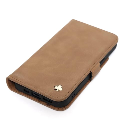 Étui en cuir compatible Google Pixel 10 Pro Porter Riley marron clair avec fentes cartes