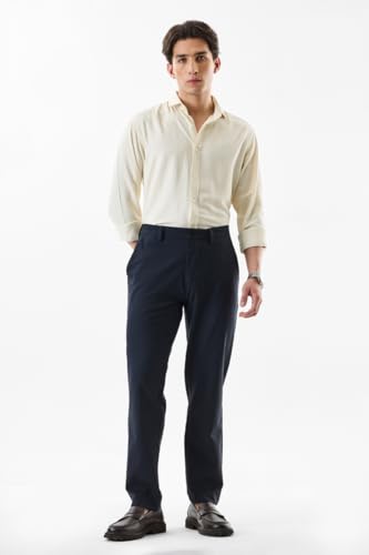 Image of SNITCH Men Chinos | Slim Fit Mid Rise Solid Pattern | Cotton Blend with Medium Stretch & Smooth Texture | Button & Zip Closure for Casual & Street Wear