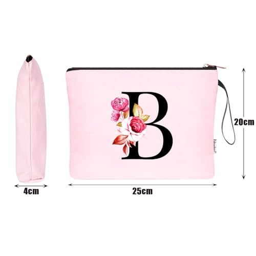 Image of Vavabox A-Z Personalized Makeup Bag, Birthday Gifts for Women Mom, Gifts for Best Friend, Bride Bridesmaid Cosmetic bag (B, 06-Pink)