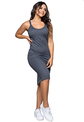 Vestido Midi Canelado Vicbela Alcinha Verão Tubinho (Grafite, GG)