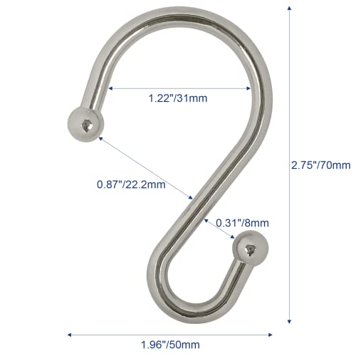 Metal Shower Curtain Hooks, Set Of 12, Rust Proof Shower Curtain Hooks Rings, Durable S Shaped Hooks Hangers For Shower Curtains, Kitchen Utensils, Clothes, Towels (Nickel) #TOP4