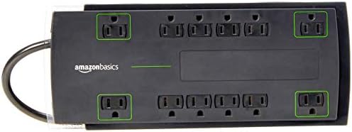 Amazon Basics Rectangle 12-Outlet Power Strip Surge Protector, 4,320 Joule, 8-Foot Cord, Black