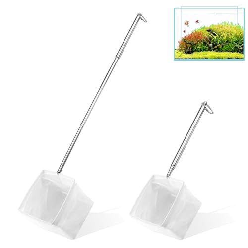 Epuisette Aquarium, 2PCS Mini Épuisette Aquarium 8CM Mailles Fines Carrées Souples avec Manche Extensible en Acier Inoxydable pour Aquariums et Petits Bassins(13-40cm)
