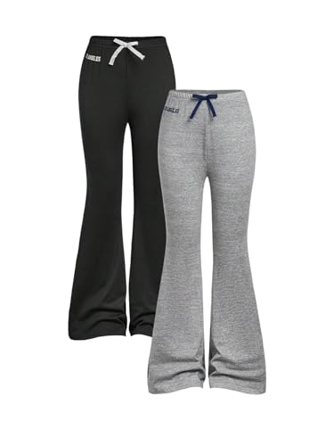 Girl's 2 Pack Letter Graphic Flare Leg Pants Leggings Bowknot Elastic Waist Bell Bottoms