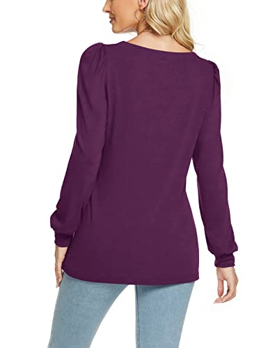 Halife Womens Long Sleeve Tops Loose Fit Casual Tunic Shirts Square Neck Purple Xl #TOP4