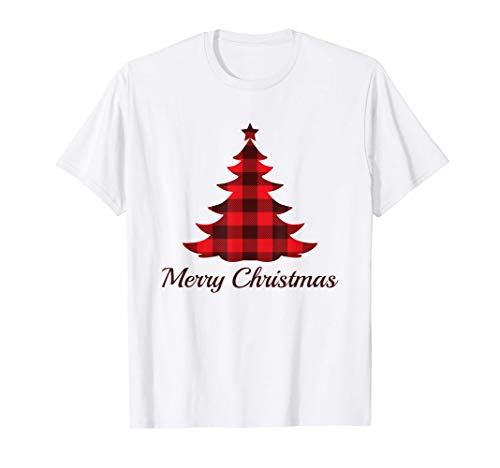 Buffalo Plaid Merry Christmas Tree Regalo navideño Camiseta