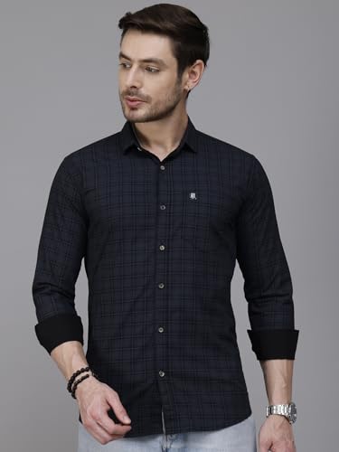 Image of Majestic Man Men Comfort Slim Fit Opaque Checked Cotton Casual Shirt