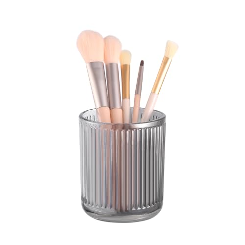 Image of DASITON Makeup Brush Holder Organizer, Crystal Glass Makeup Brushes Storage Holder, Vintage Make Up Brush Cup for Vanity, Pen Pencil Holder for Desk, Toothbrush Holders for Bathroom (Grey S)