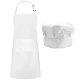VIVIIHOO Ratatouille Kostüm & Koch kostüm Herren Set - Kochschürze Weiß & Kochmütze, Atmungsaktive Schürze Weiß für Küche, Restaurant, Hotel