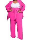 IyMoo Plus Size Pant Suits for Women Long Sleeve 2 Piece Blazers Outfits Fashion Autumn Pure Sets Rose Red 1X