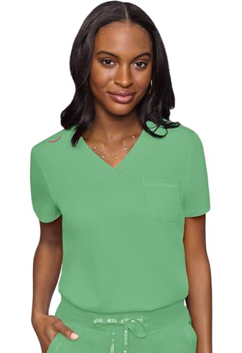 Image of Med Couture Women's V-Neck Scrub Top, Modern Fit Tuck-in Top with Stretchy Rib-Knit Shoulders and Chest Pocket - MC7448