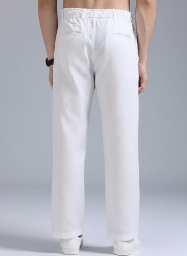 Buy WESOFINT Men's Linen Relaxed Fit Trousers | Casual Summer Pants for Men | Lightweight Comfortable Relaxed Fit Trousers | Stylish Everyday Wear (in, Numeric, 30, White) at Amazon.in - Image 4