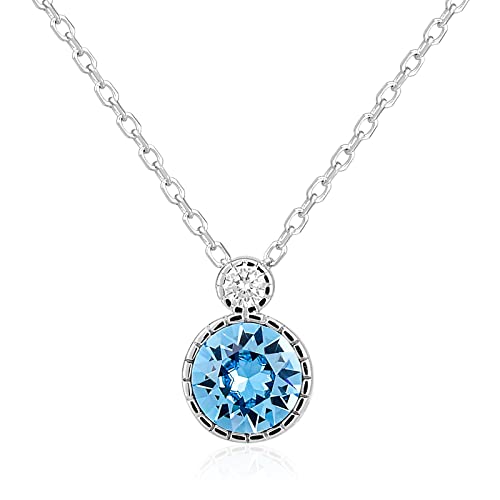 Necklaces for Women S925 Sterling Silver Necklace Crystal Pendant Delicate Choker Valentine's Day Birthday Jewelry Gift for Women Sister Wife Girlfriend Her (blue)