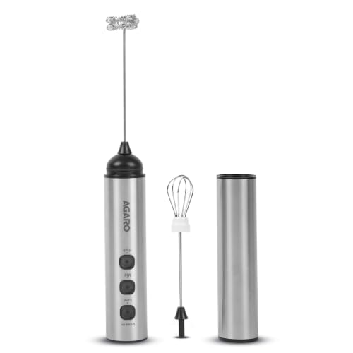 Image of AGARO Regency Rechargeable Milk Frother, 3-Speed Handheld Electric Whisk with Stainless Steel Cover, Portable Mixer for Coffee, Lattes, Hot Chocolates, Shakes & Egg, Home & Office Use, Stainless Steel