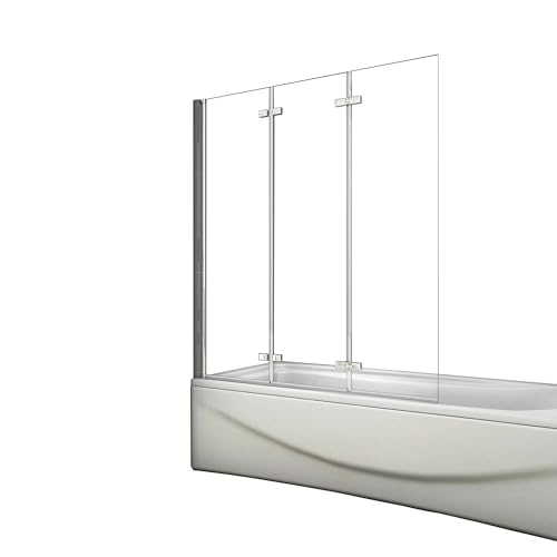AICA Mampara de Bañera Abatible 3 Hojas Cristal Antical 6mm 3 veces plegable Tamaño:(1280-1300) x1400mm