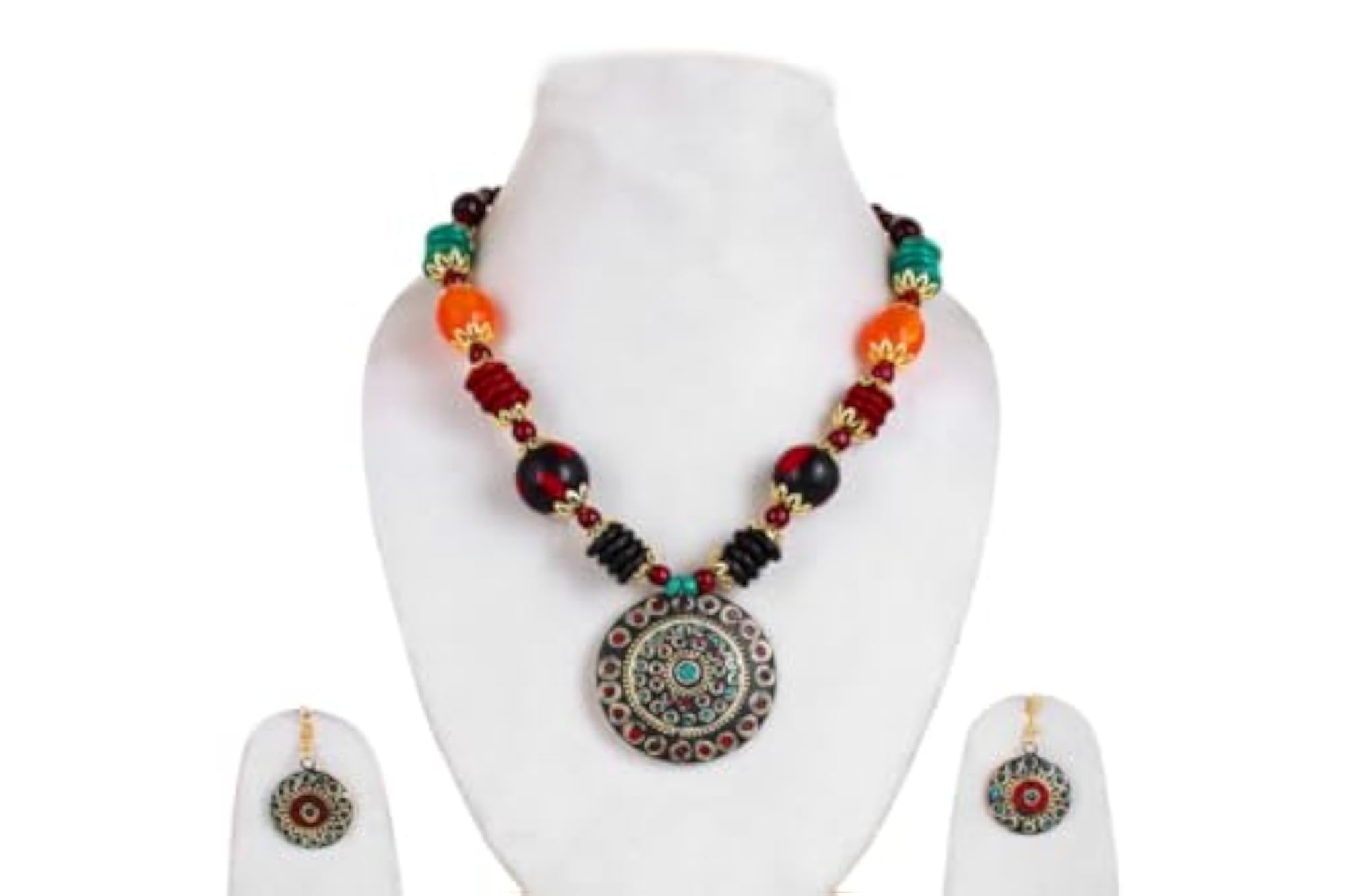 Tibetan Tribal Pendant Necklace & Matching Earrings Set