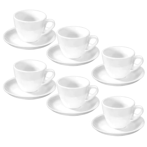 Wilmax - Tazze con piattini - Set da 6-75 ml - porcellana - Bianco - Servizio da tavola per 6 persone - Set di tazze per caffè, tè, dessert e tè