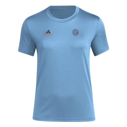 adidas Women's New York City FC MLS Short Sleeve T-Shirt, Bahia Blue/NYCFC, X-Large Tall