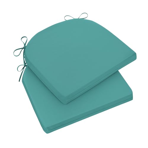 Wellsin Outdoor Chair Cushions for Patio Furniture - Patio Chair Cushions Set of 2 - Waterproof Round Corner Outdoor Seat Cushions 17"X16"X2", Teal