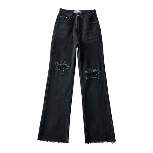 Jeans tear knee femme usé droits jeans vintage décontractés tendance