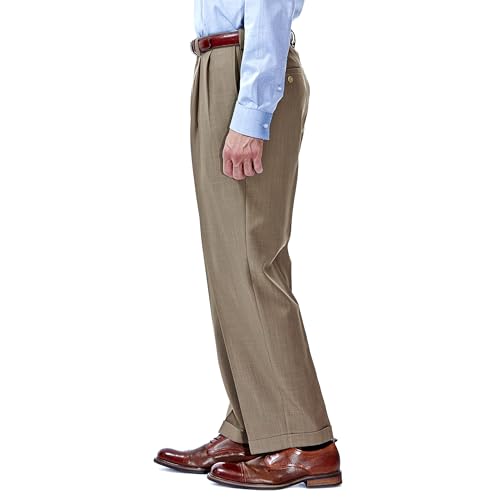 Haggar Men's E-Clo Repreve Classic Fit Pleat Front Dress Pant with Hidden Expandable Waistband Khaki 38W x 32L by Haggar - Used condition - Image 2