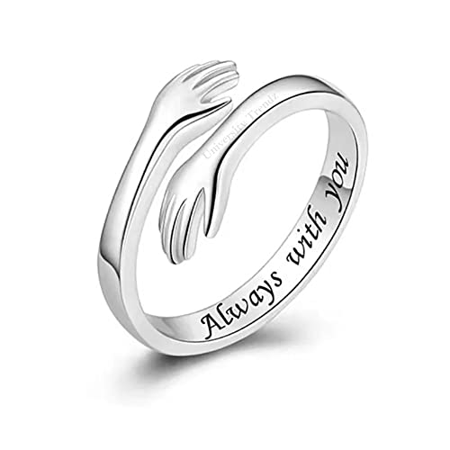 Image of University Trendz Always With You Silver Stainless Steel Hug Ring - Adjustable Band Jewelry Gift for Women, Teen, Girls