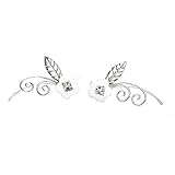  Pendientes trepadores Plata de Ley Flor con hoja - Pendientes Climbers plata