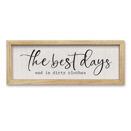 comurdyo Laundry Sign Wall Decor 16"×6" The Best Days End In Dirtiest Clothes Funny Laundry Room Bathroom Wood Framed Hanging Wall Art (Wood)