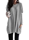 Dokotoo Winter Dresses for Women 2026 Long Tunic Sweater with Pockets Long Sleeve Tunic Tops for Women Loose Fit Dressy Casual Fall Clothes Sweatshirt Dress Grey Sweater Dress XL