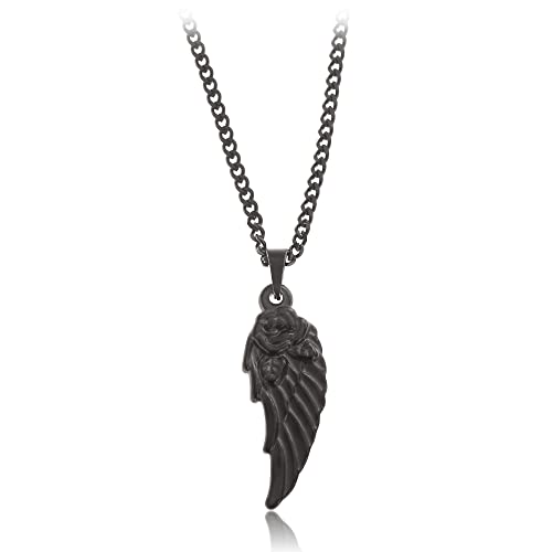 Made by Nami Collar para Hombre con Dije - Collar Dorada para Hombre de 60cm de Acero Inoxidable - Collar de Eslabones Hecha a Mano. Regalo de Cumpleaños para Él (Ala Negra)