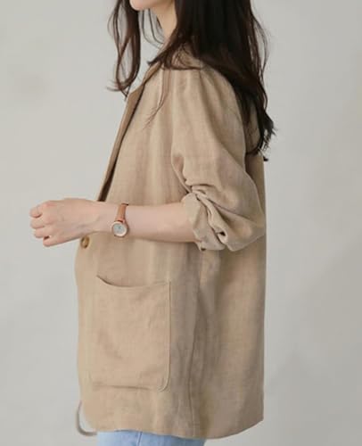 Women's Linen Blazer Jacket 2025 Lightweight Button Lapel Casual Long Sleeve Work Office Summer Jackets2