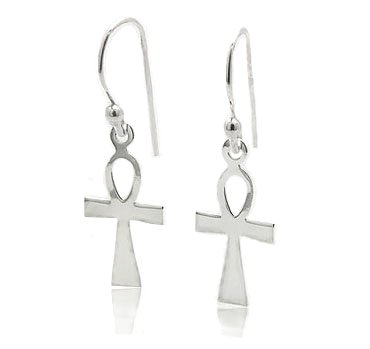 Egyptian Cross Ankh of Life Sterling Silver Hook Earrings