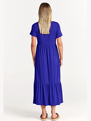 Image of ANRABESS Womens 2026 Summer Casual Maxi Dress A line Tiered Flowy Short Sleeve Crewneck T Shirt Beach Travel Long Dresses